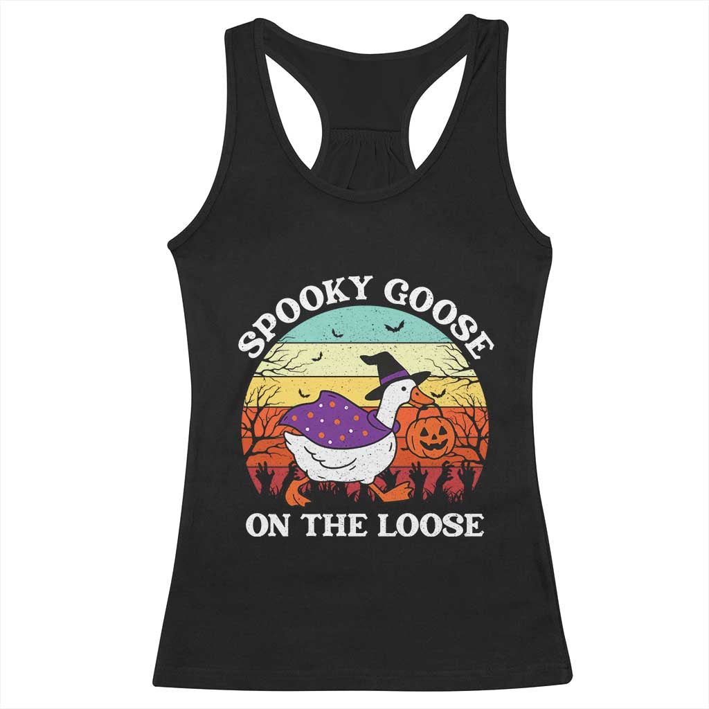 Witchy Silly Goose Racerback Tank Top Retro Girly Halloween Spooky Goose Lover - Wonder Print Shop