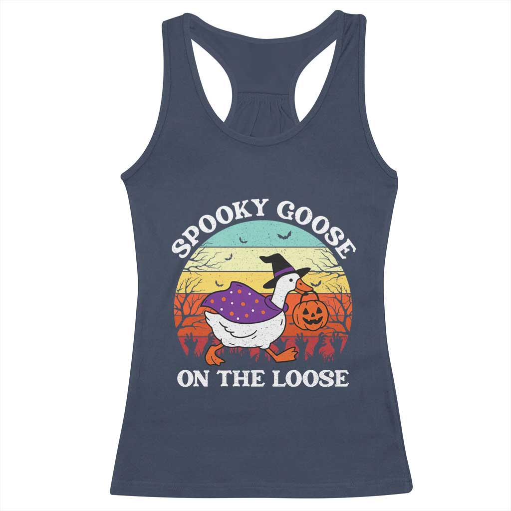 Witchy Silly Goose Racerback Tank Top Retro Girly Halloween Spooky Goose Lover - Wonder Print Shop