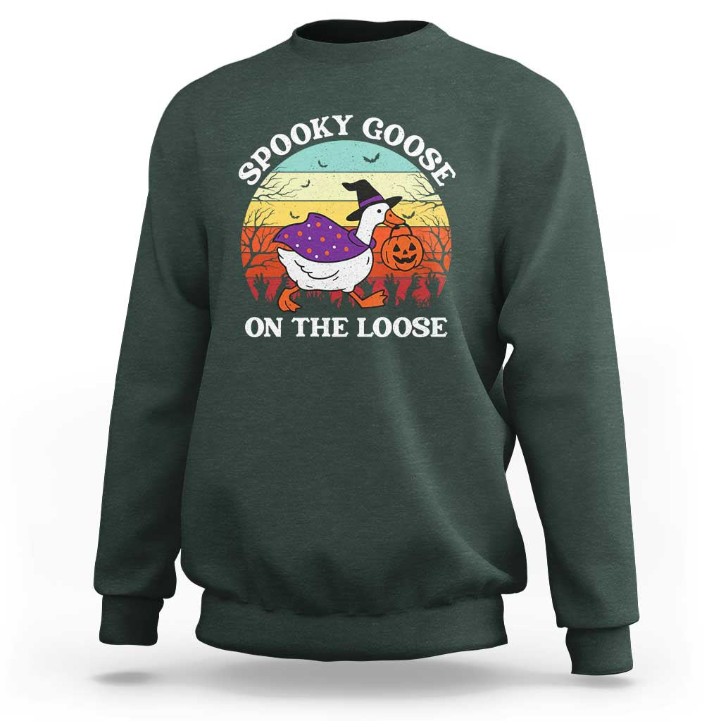 Witchy Silly Goose Sweatshirt Retro Girly Halloween Spooky Goose Lover - Wonder Print Shop