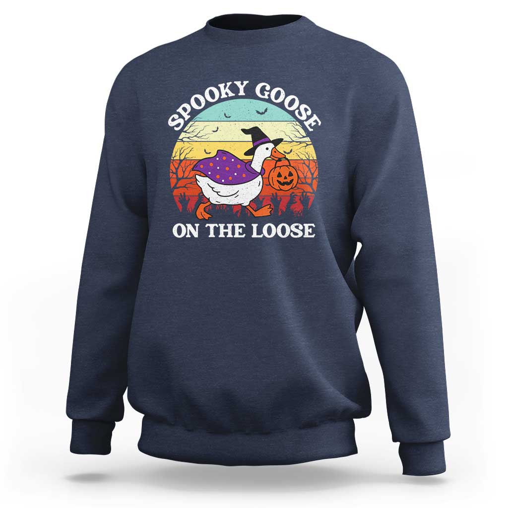 Witchy Silly Goose Sweatshirt Retro Girly Halloween Spooky Goose Lover - Wonder Print Shop
