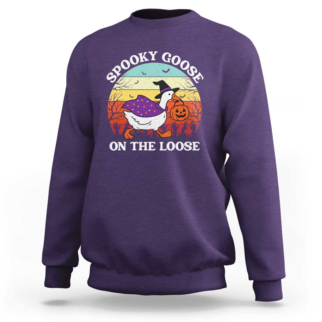 Witchy Silly Goose Sweatshirt Retro Girly Halloween Spooky Goose Lover - Wonder Print Shop