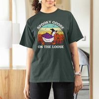 Witchy Silly Goose T Shirt For Women Retro Girly Halloween Spooky Goose Lover - Wonder Print Shop