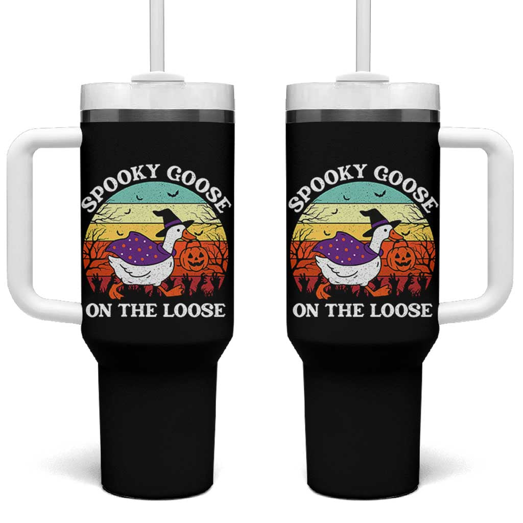 Witchy Silly Goose Tumbler With Handle Retro Girly Halloween Spooky Goose Lover - Wonder Print Shop
