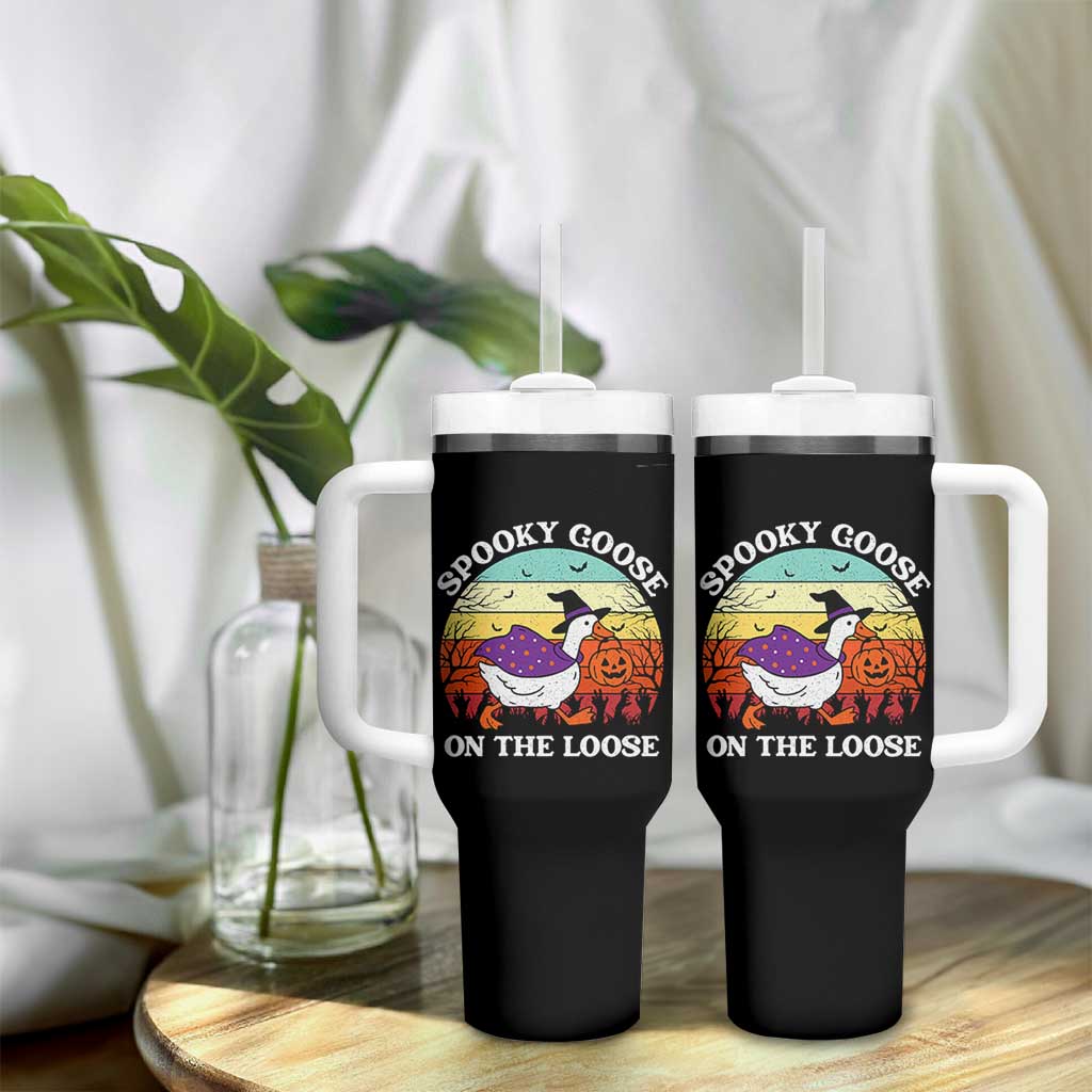 Witchy Silly Goose Tumbler With Handle Retro Girly Halloween Spooky Goose Lover - Wonder Print Shop