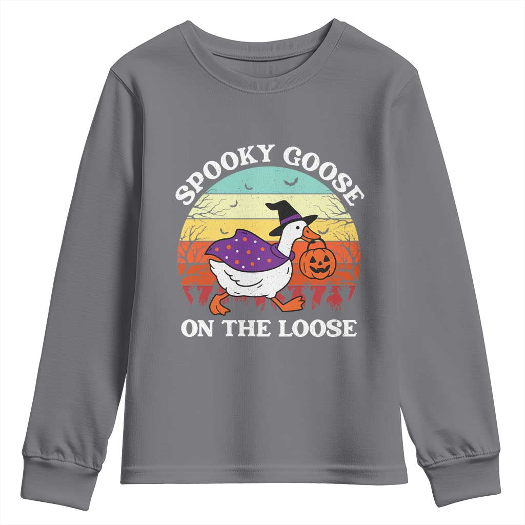 Witchy Silly Goose Youth Sweatshirt Retro Girly Halloween Spooky Goose Lover - Wonder Print Shop