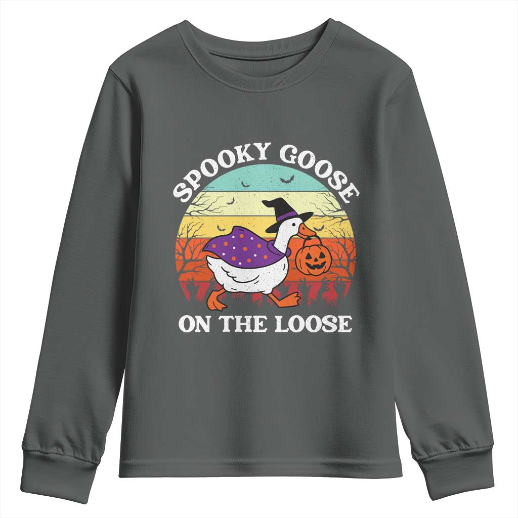 Witchy Silly Goose Youth Sweatshirt Retro Girly Halloween Spooky Goose Lover - Wonder Print Shop