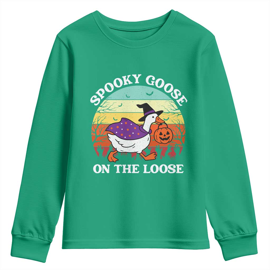 Witchy Silly Goose Youth Sweatshirt Retro Girly Halloween Spooky Goose Lover - Wonder Print Shop