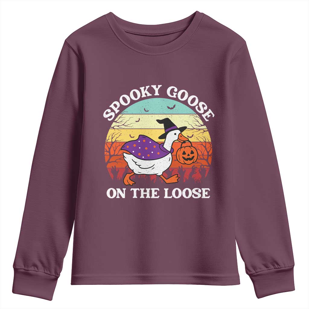 Witchy Silly Goose Youth Sweatshirt Retro Girly Halloween Spooky Goose Lover - Wonder Print Shop