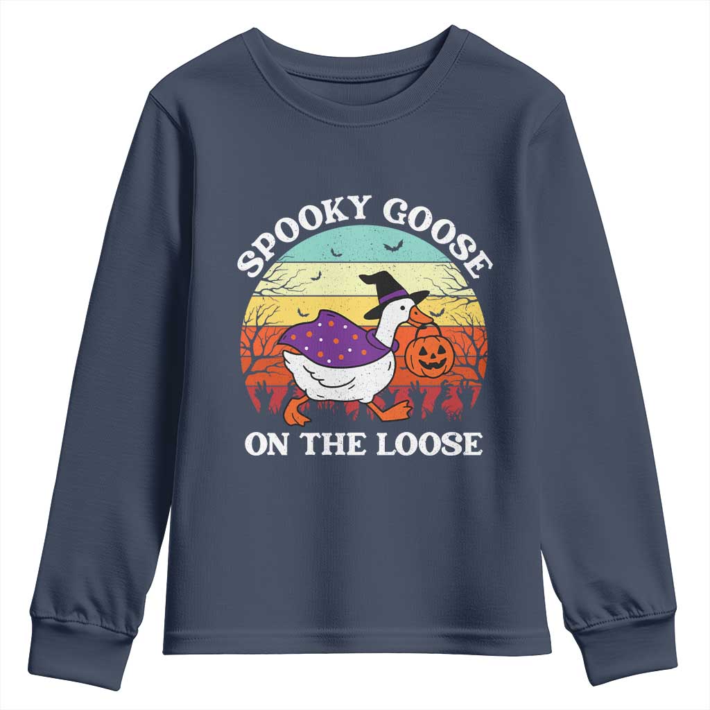 Witchy Silly Goose Youth Sweatshirt Retro Girly Halloween Spooky Goose Lover - Wonder Print Shop