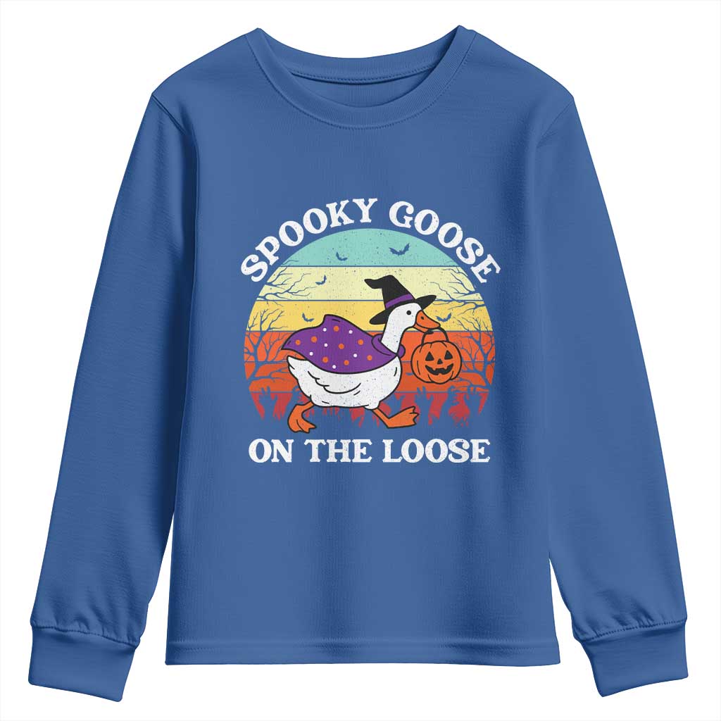 Witchy Silly Goose Youth Sweatshirt Retro Girly Halloween Spooky Goose Lover - Wonder Print Shop