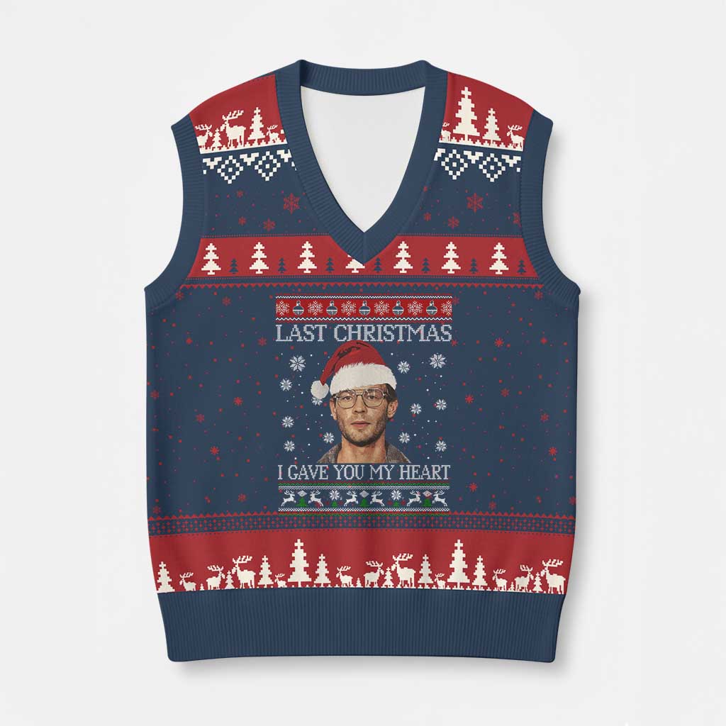 Xmas Jeffrey Dahmer V-Neck Knit Sweater Vest True Crime I Gave You My Heart Xmas - Wonder Print Shop