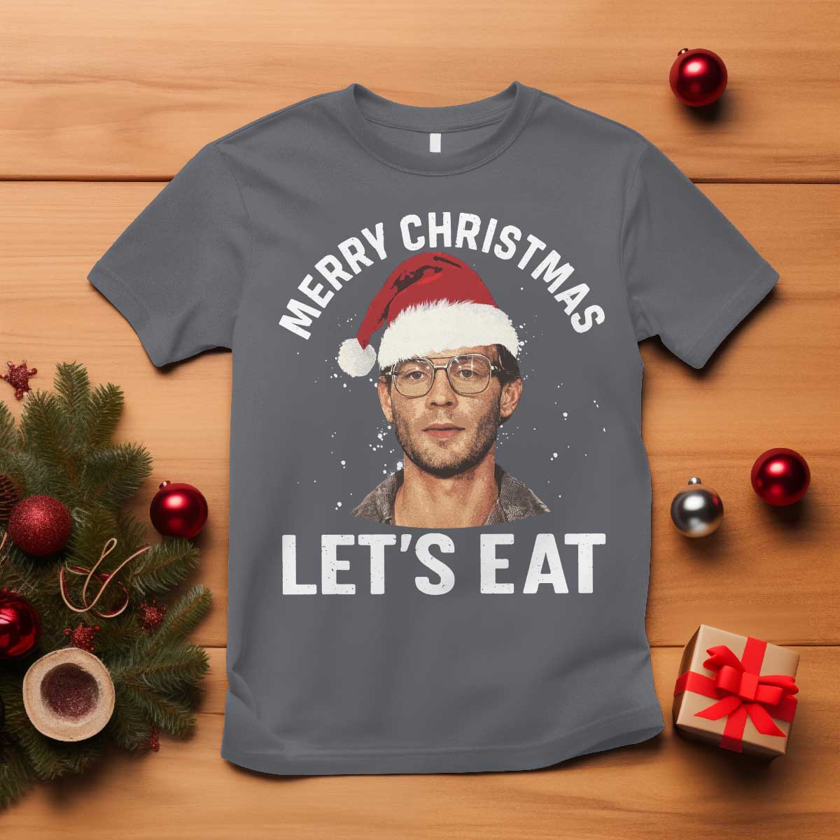 True Crime Ugly Christmas T Shirt Funny Jeffrey Dahmer Merry Xmas Lets Eat - Wonder Print Shop