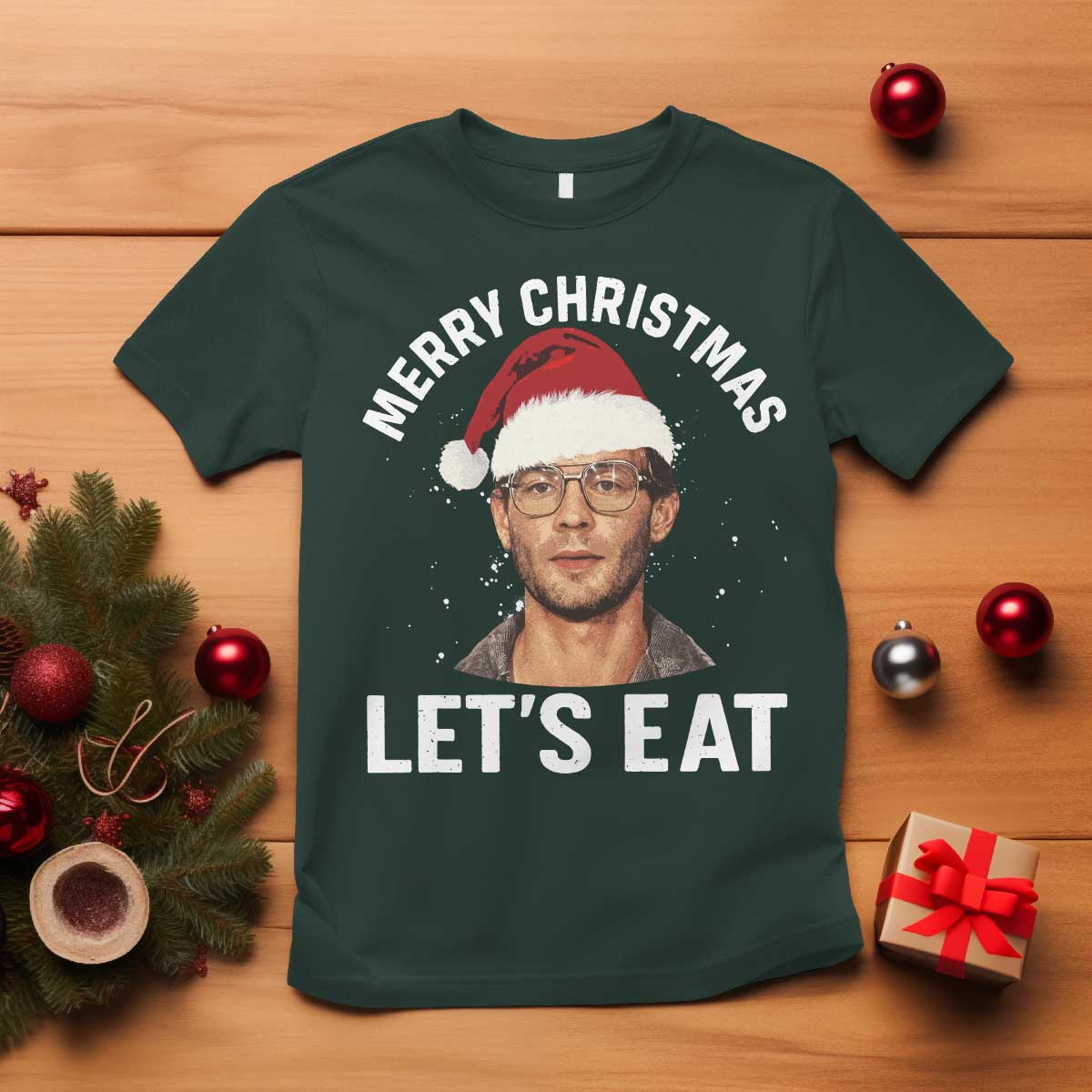 True Crime Ugly Christmas T Shirt Funny Jeffrey Dahmer Merry Xmas Lets Eat - Wonder Print Shop