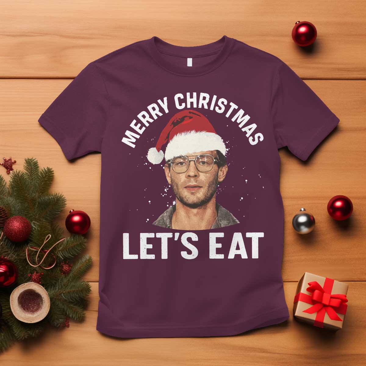 True Crime Ugly Christmas T Shirt Funny Jeffrey Dahmer Merry Xmas Lets Eat - Wonder Print Shop