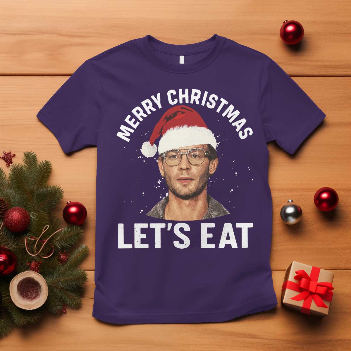 True Crime Ugly Christmas T Shirt Funny Jeffrey Dahmer Merry Xmas Lets Eat - Wonder Print Shop