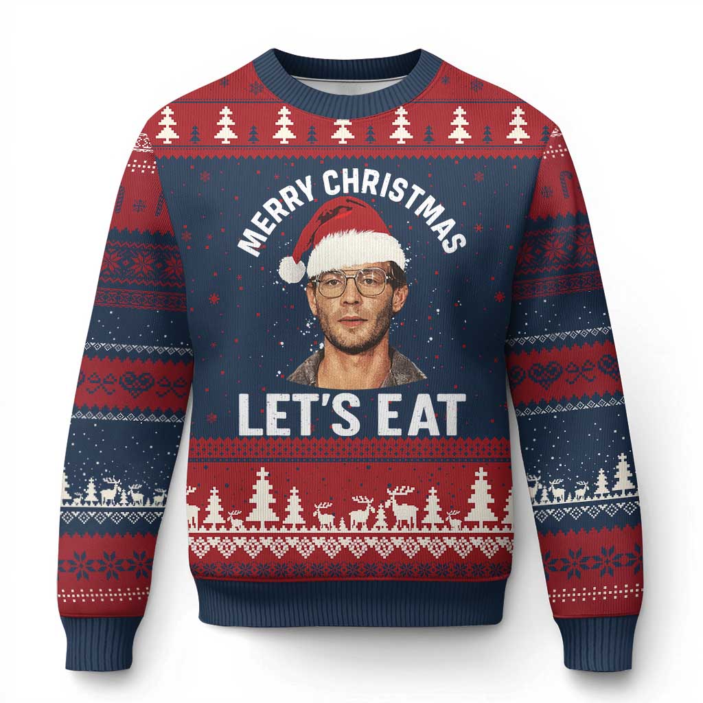 True Crime Ugly Xmas Ugly Christmas Sweater Funny Jeffrey Dahmer Merry Xmas Lets Eat - Wonder Print Shop