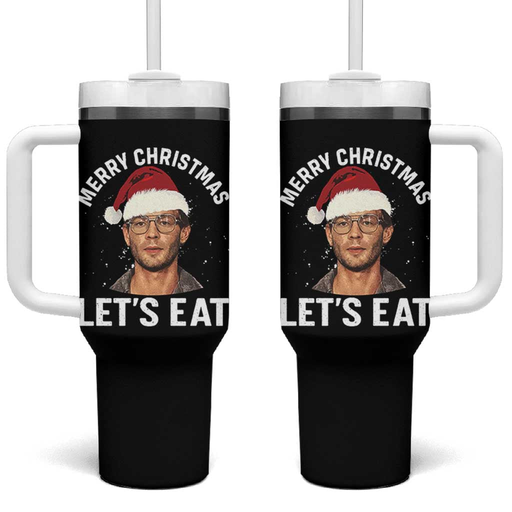 True Crime Ugly Christmas Tumbler With Handle Funny Jeffrey Dahmer Merry Xmas Lets Eat - Wonder Print Shop