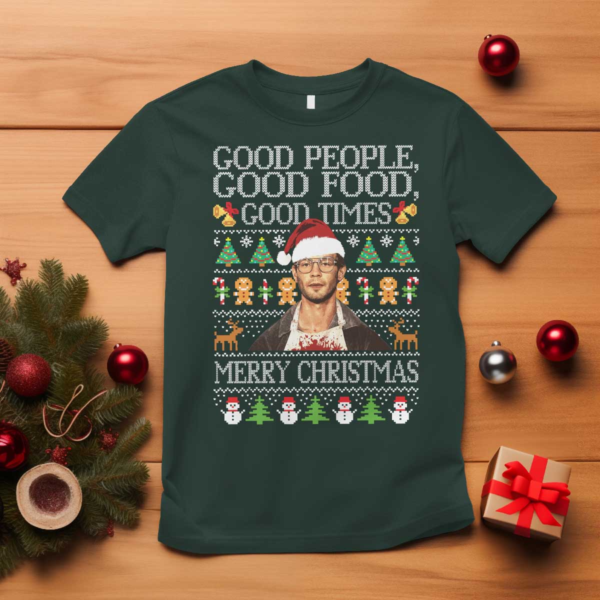 True Crime Ugly Christmas T Shirt Funny Jeffrey Dahmer Good Food Sick Humor - Wonder Print Shop