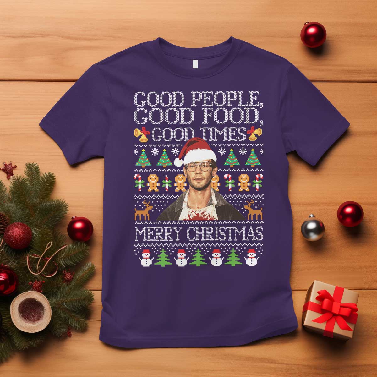 True Crime Ugly Christmas T Shirt Funny Jeffrey Dahmer Good Food Sick Humor - Wonder Print Shop
