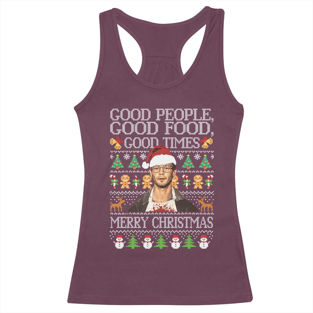 True Crime Ugly Christmas Racerback Tank Top Funny Jeffrey Dahmer Good Food Sick Humor - Wonder Print Shop