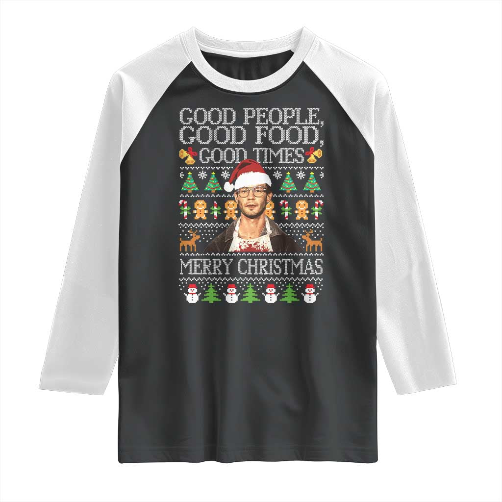 True Crime Ugly Christmas Raglan Shirt Funny Jeffrey Dahmer Good Food Sick Humor - Wonder Print Shop