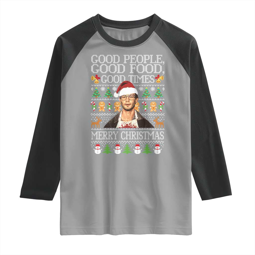 True Crime Ugly Christmas Raglan Shirt Funny Jeffrey Dahmer Good Food Sick Humor - Wonder Print Shop