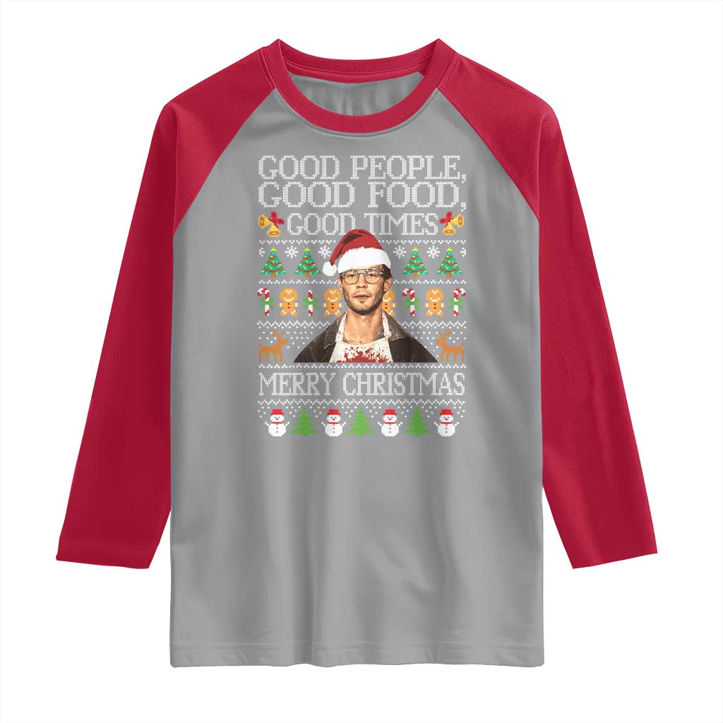 True Crime Ugly Christmas Raglan Shirt Funny Jeffrey Dahmer Good Food Sick Humor - Wonder Print Shop