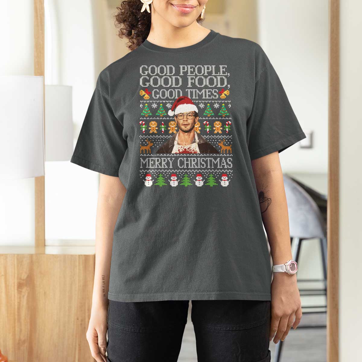 True Crime Ugly Christmas T Shirt For Women Funny Jeffrey Dahmer Good Food Sick Humor - Wonder Print Shop