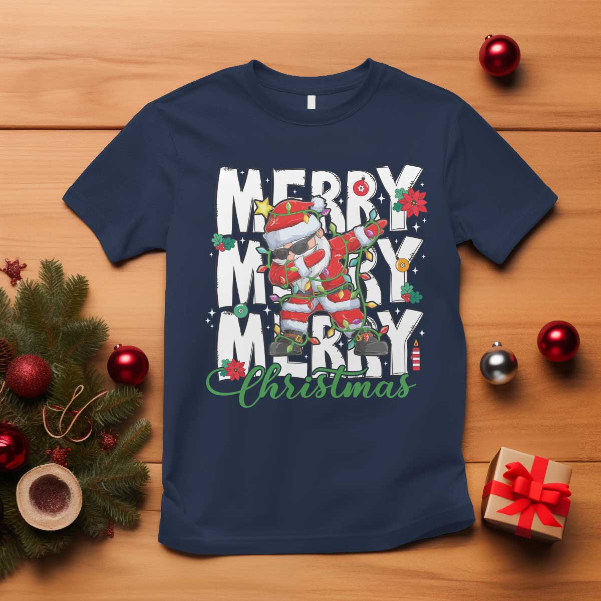 Merry Christmas Santa T Shirt Dabbing Santa Xmas Lights - Wonder Print Shop