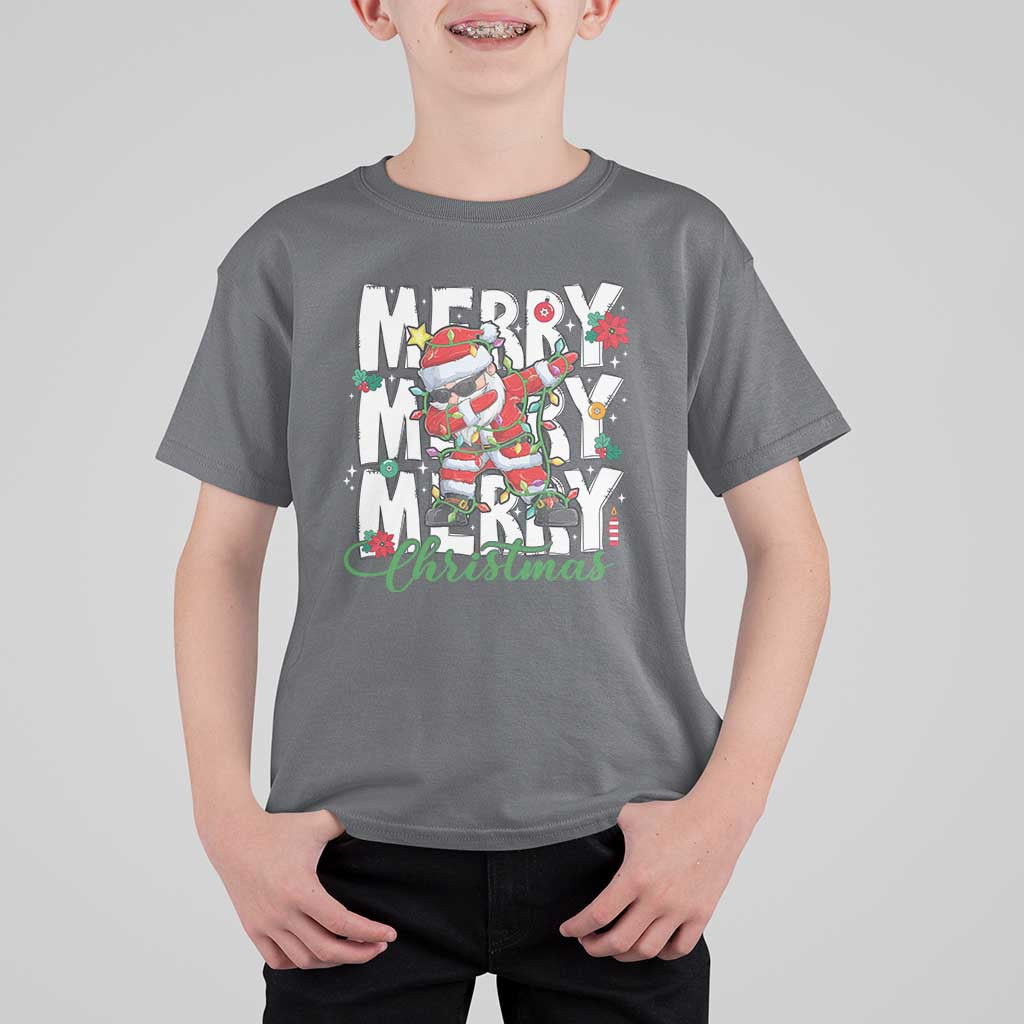 Merry Christmas Santa T Shirt For Kid Dabbing Santa Xmas Lights - Wonder Print Shop