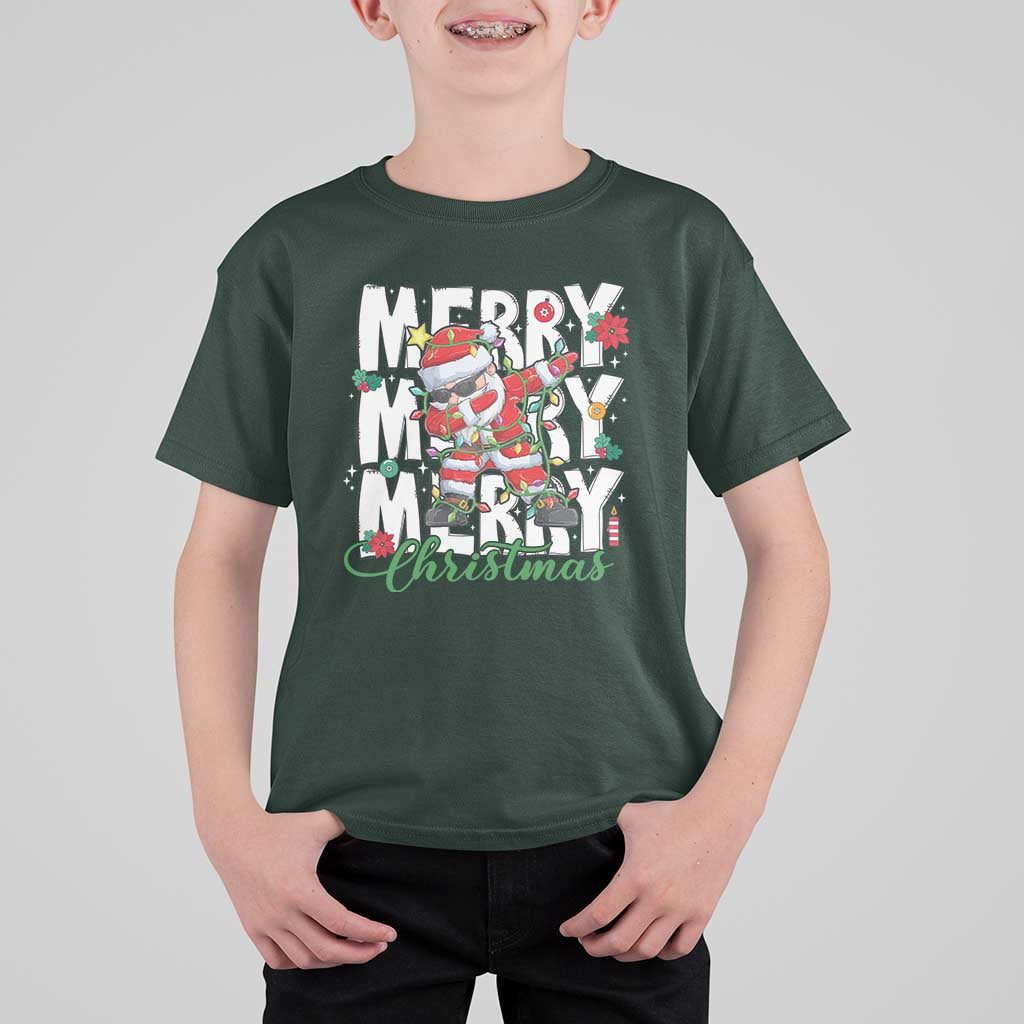 Merry Christmas Santa T Shirt For Kid Dabbing Santa Xmas Lights - Wonder Print Shop