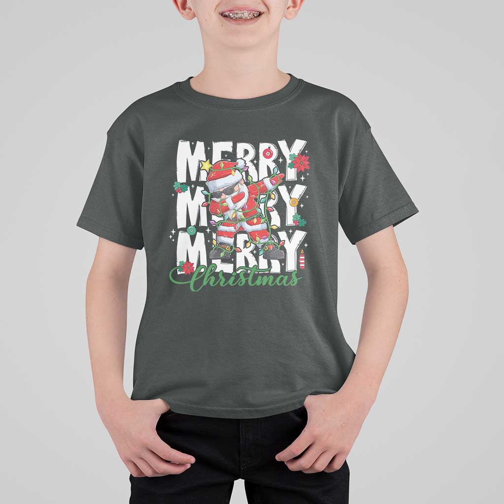 Merry Christmas Santa T Shirt For Kid Dabbing Santa Xmas Lights - Wonder Print Shop
