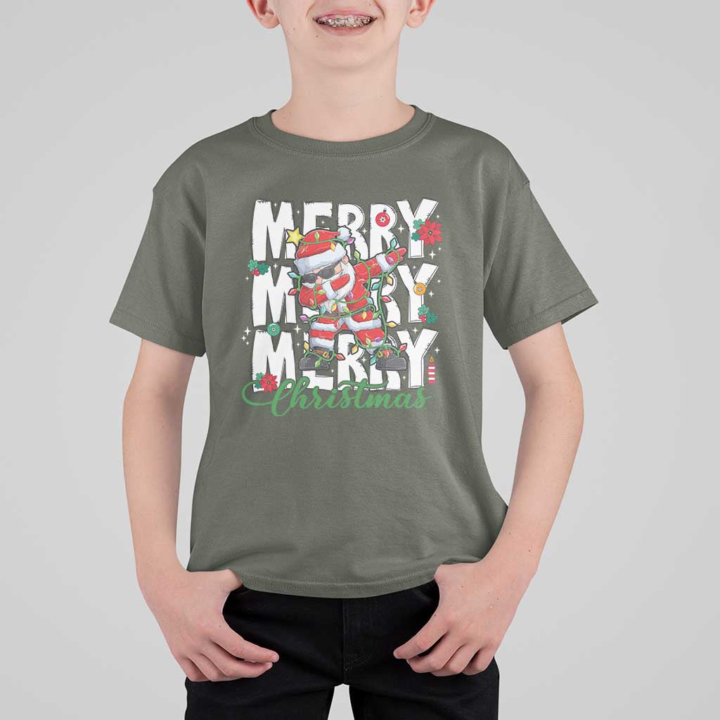 Merry Christmas Santa T Shirt For Kid Dabbing Santa Xmas Lights - Wonder Print Shop