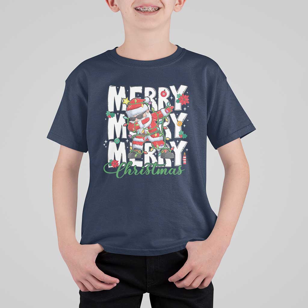 Merry Christmas Santa T Shirt For Kid Dabbing Santa Xmas Lights - Wonder Print Shop