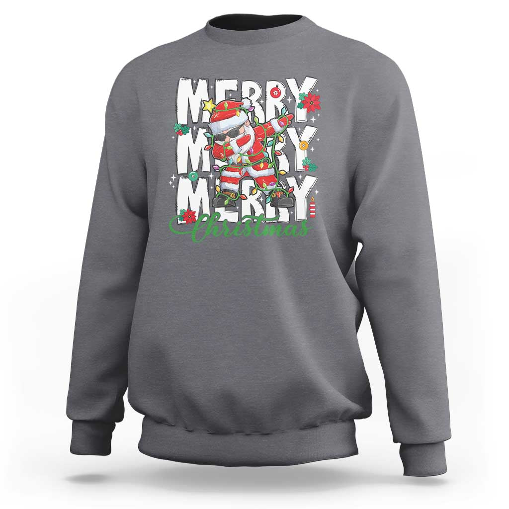Merry Christmas Santa Sweatshirt Dabbing Santa Xmas Lights - Wonder Print Shop