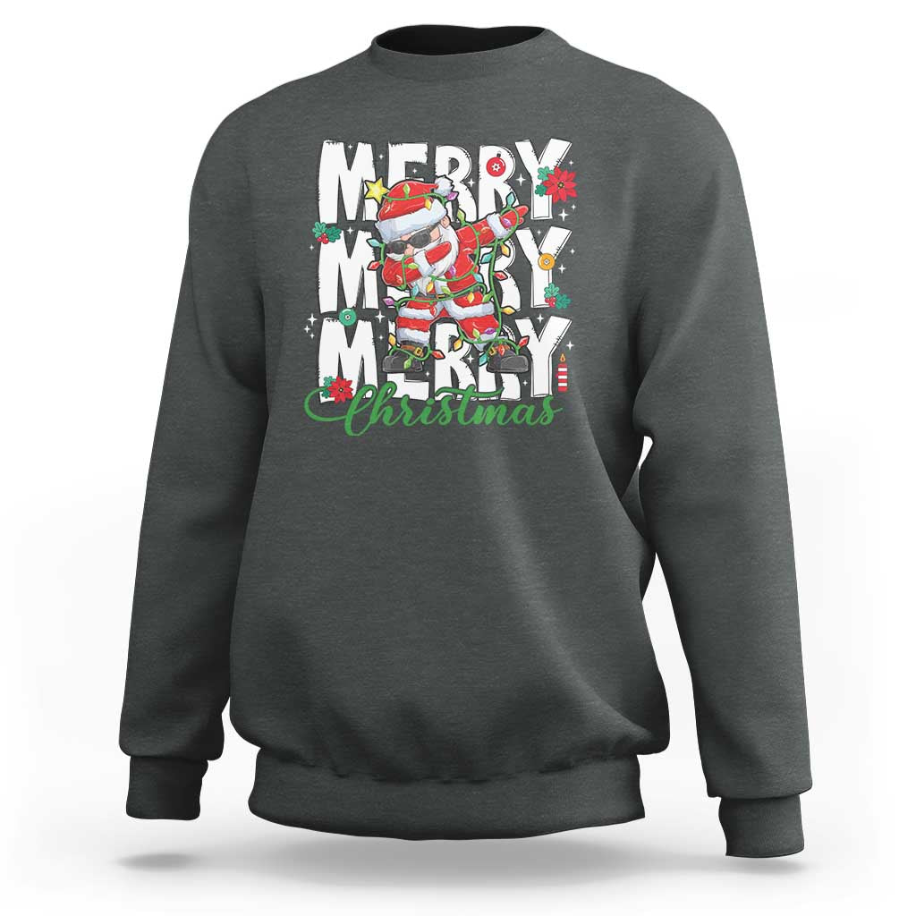 Merry Christmas Santa Sweatshirt Dabbing Santa Xmas Lights - Wonder Print Shop
