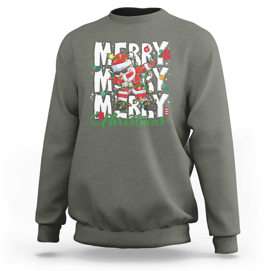 Merry Christmas Santa Sweatshirt Dabbing Santa Xmas Lights - Wonder Print Shop