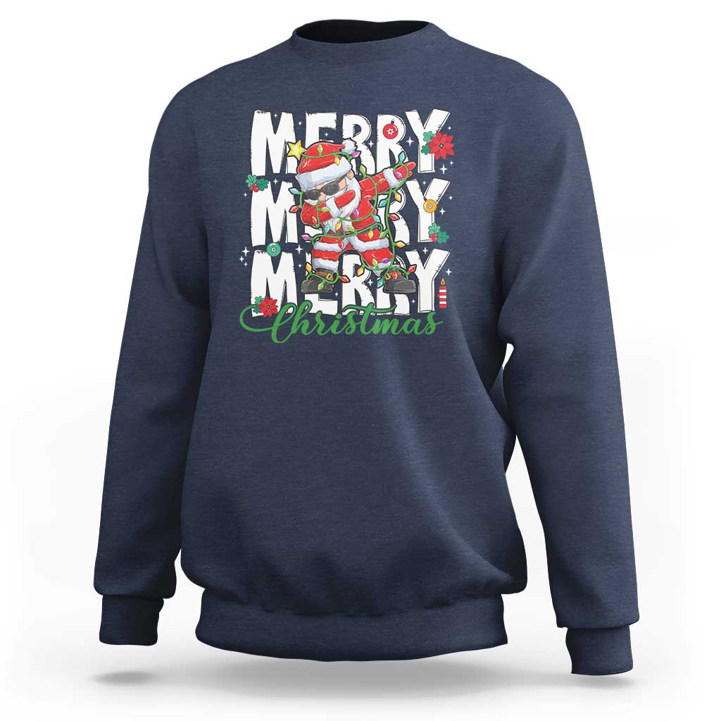 Merry Christmas Santa Sweatshirt Dabbing Santa Xmas Lights - Wonder Print Shop