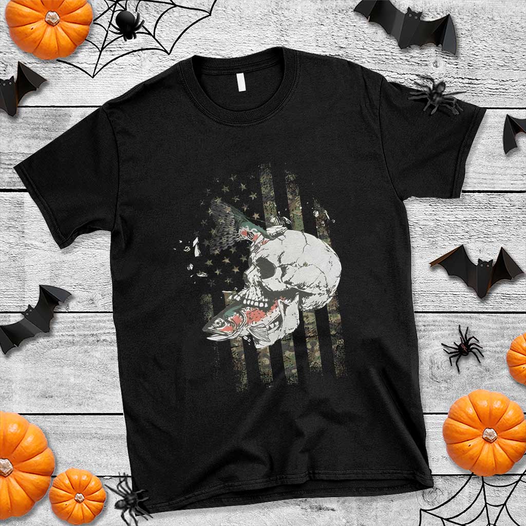Halloween Fishing Skeleton Skull T Shirt American Flag Camo Fish Skull Fisherman Gifts - Wonder Print Shop