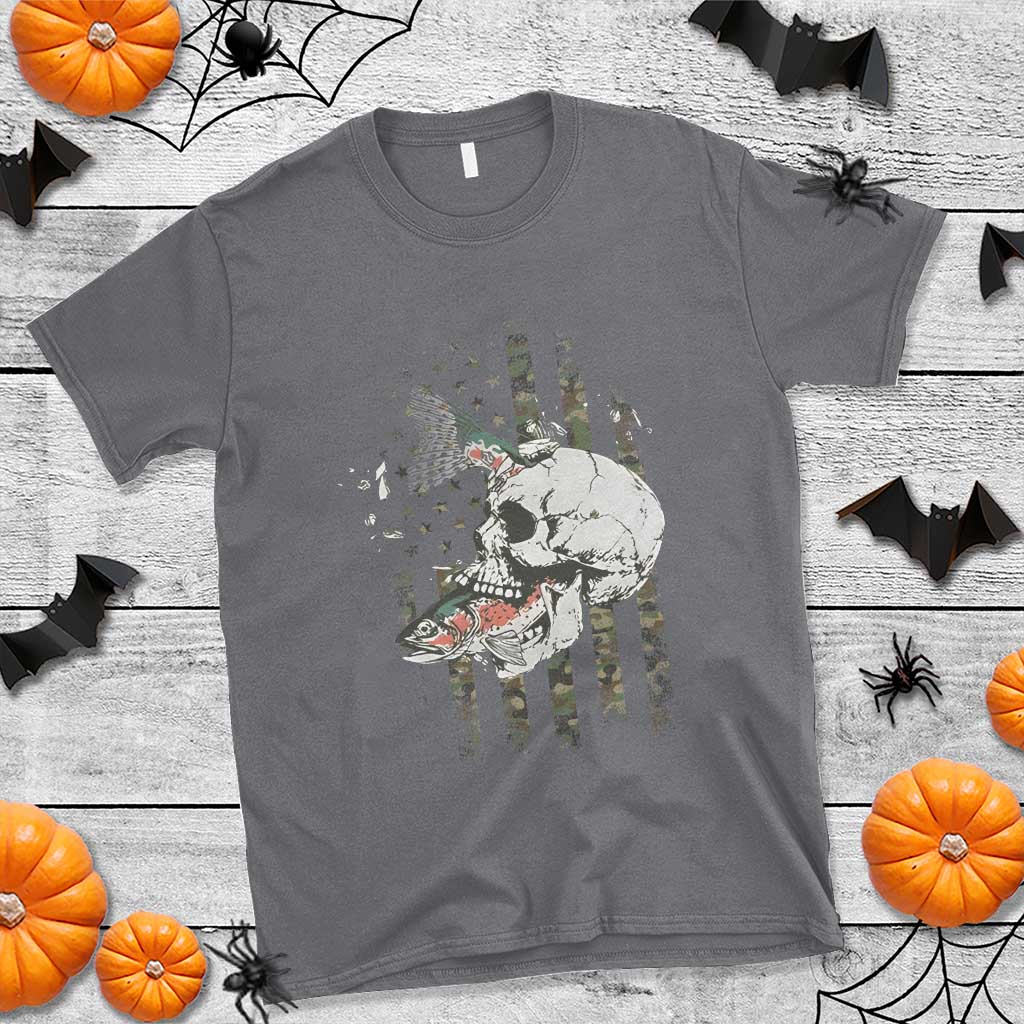 Halloween Fishing Skeleton Skull T Shirt American Flag Camo Fish Skull Fisherman Gifts - Wonder Print Shop