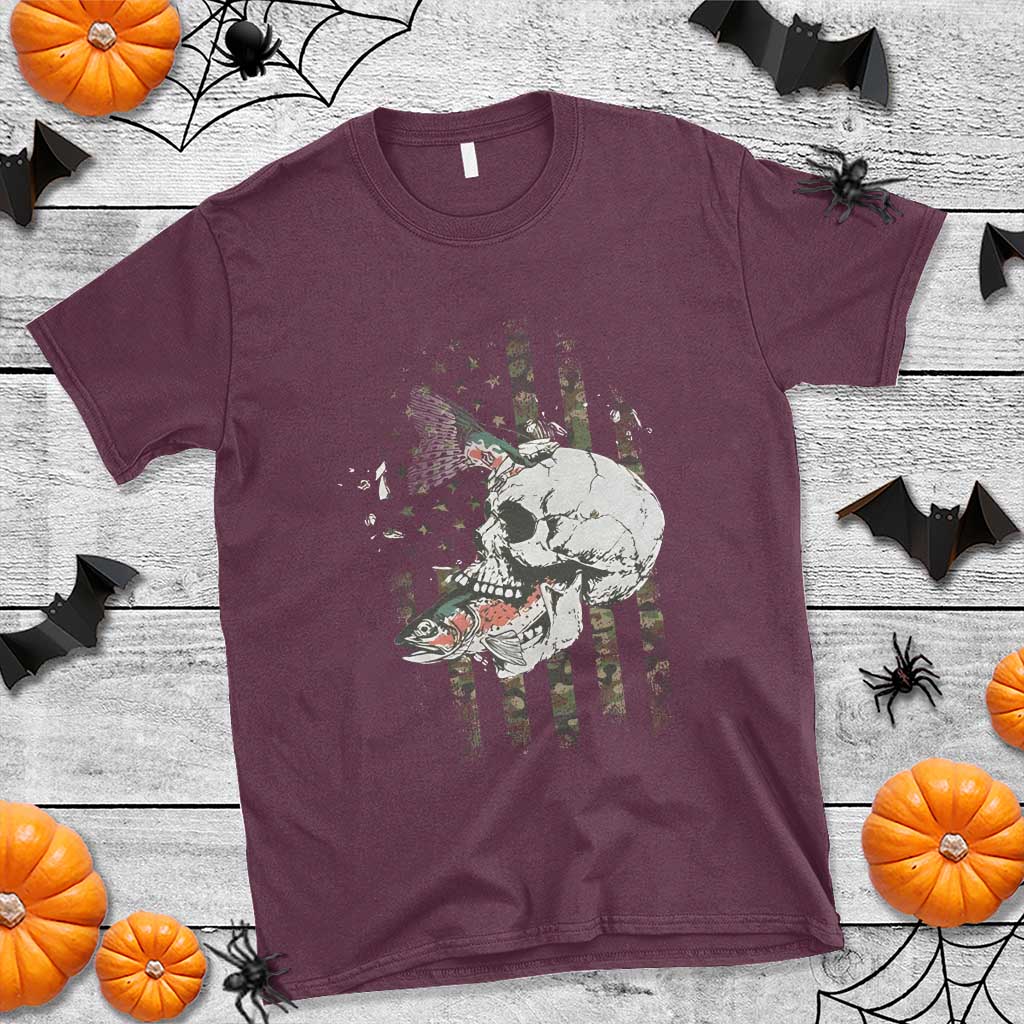 Halloween Fishing Skeleton Skull T Shirt American Flag Camo Fish Skull Fisherman Gifts - Wonder Print Shop
