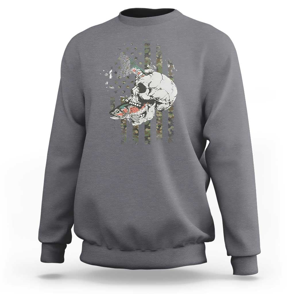 Halloween Fishing Skeleton Skull Sweatshirt American Flag Camo Fish Skull Fisherman Gifts - Wonder Print Shop