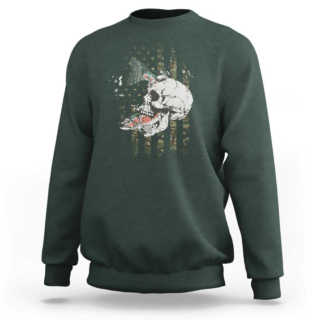 Halloween Fishing Skeleton Skull Sweatshirt American Flag Camo Fish Skull Fisherman Gifts - Wonder Print Shop