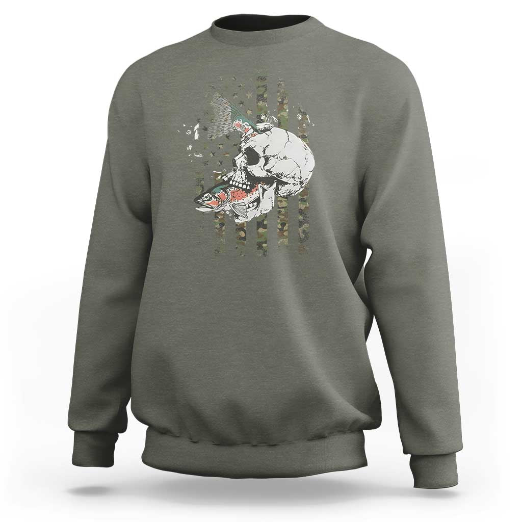 Halloween Fishing Skeleton Skull Sweatshirt American Flag Camo Fish Skull Fisherman Gifts - Wonder Print Shop