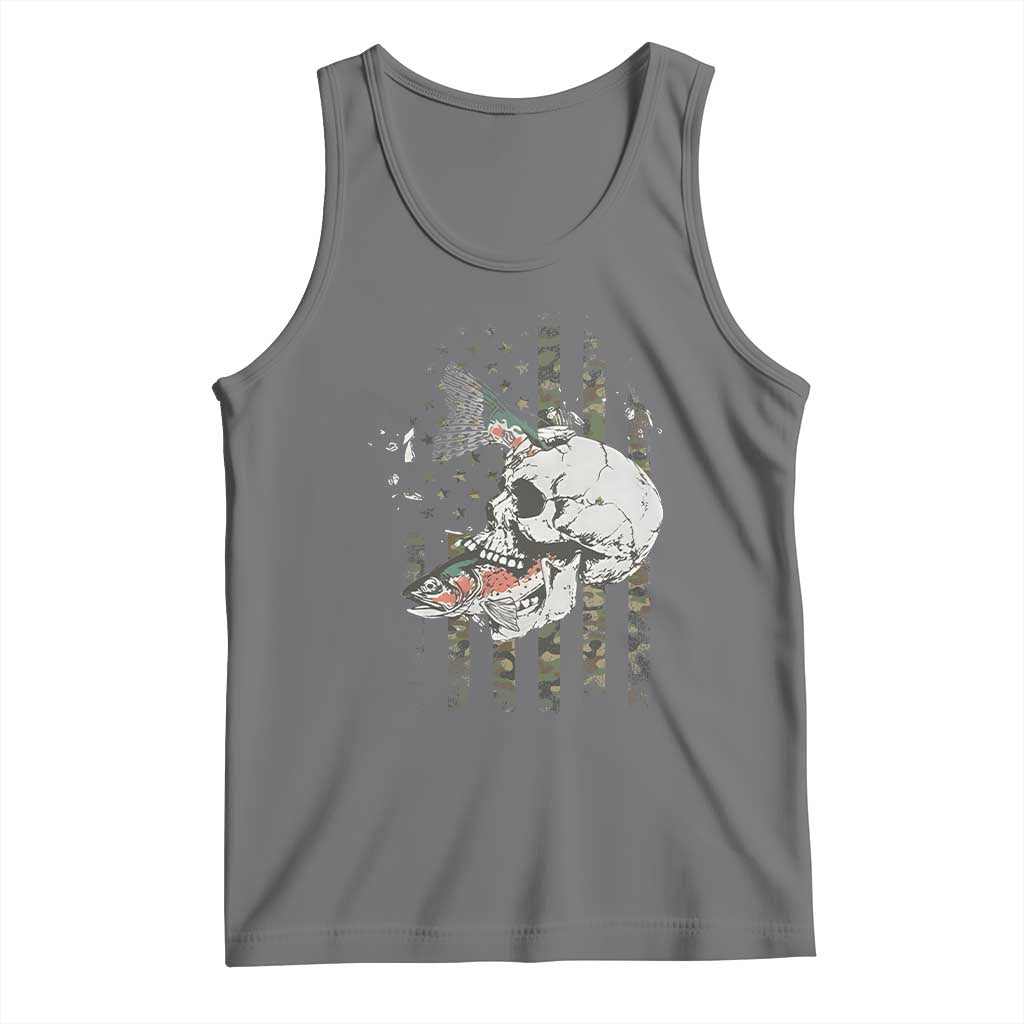 Halloween Fishing Skeleton Skull Tank Top American Flag Camo Fish Skull Fisherman Gifts