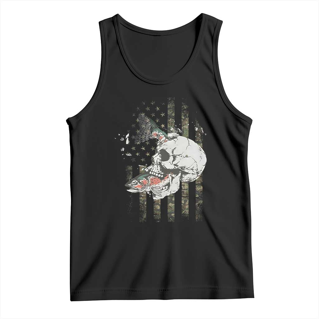 Halloween Fishing Skeleton Skull Tank Top American Flag Camo Fish Skull Fisherman Gifts