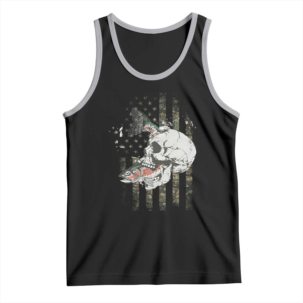 Halloween Fishing Skeleton Skull Tank Top American Flag Camo Fish Skull Fisherman Gifts