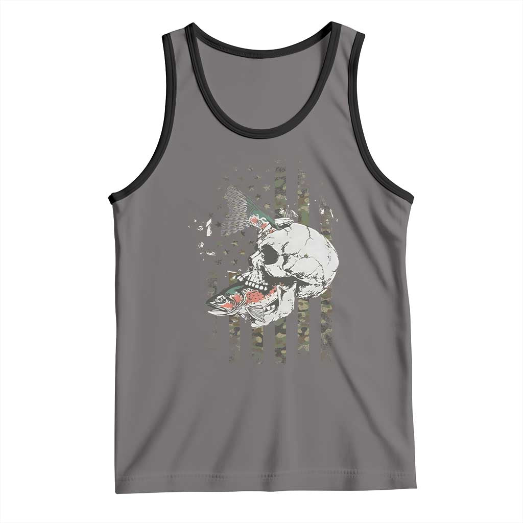 Halloween Fishing Skeleton Skull Tank Top American Flag Camo Fish Skull Fisherman Gifts
