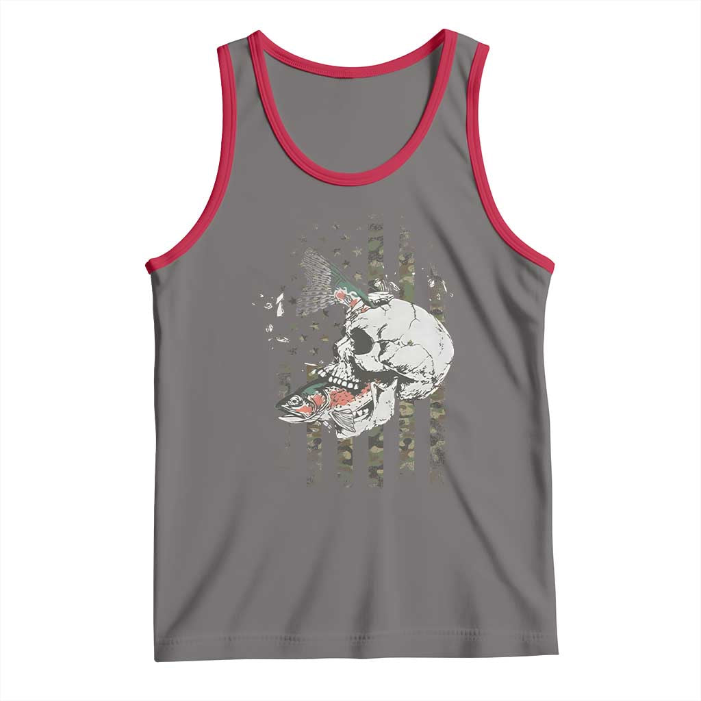 Halloween Fishing Skeleton Skull Tank Top American Flag Camo Fish Skull Fisherman Gifts