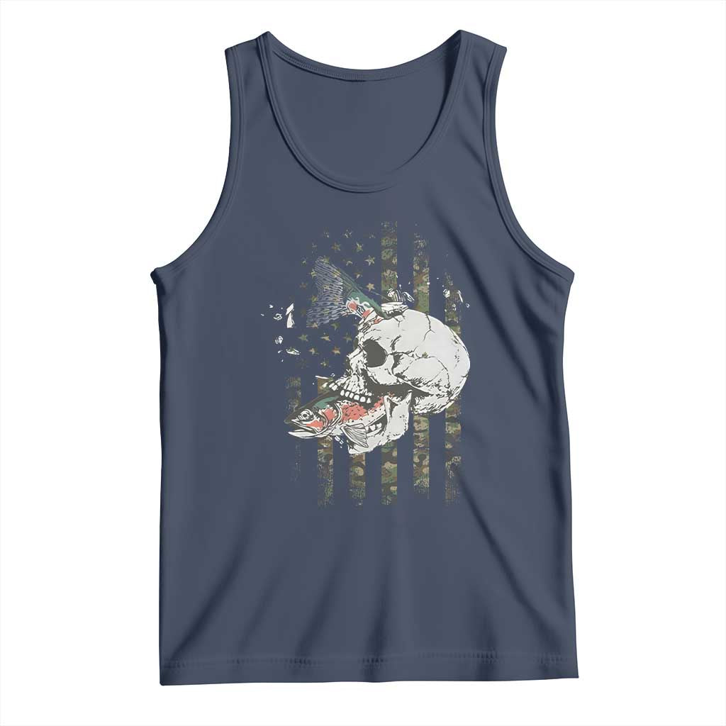 Halloween Fishing Skeleton Skull Tank Top American Flag Camo Fish Skull Fisherman Gifts